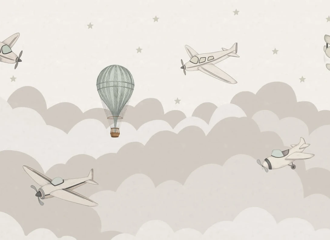 Rebel Walls R18930 Pops Fly Away Pastel - mural dziecięcy w chmury i samoloty