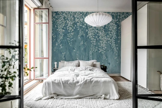 Rebel Walls R18935 Pops Draped Blossoms Dark Blue - mural w kaskady kwiatów