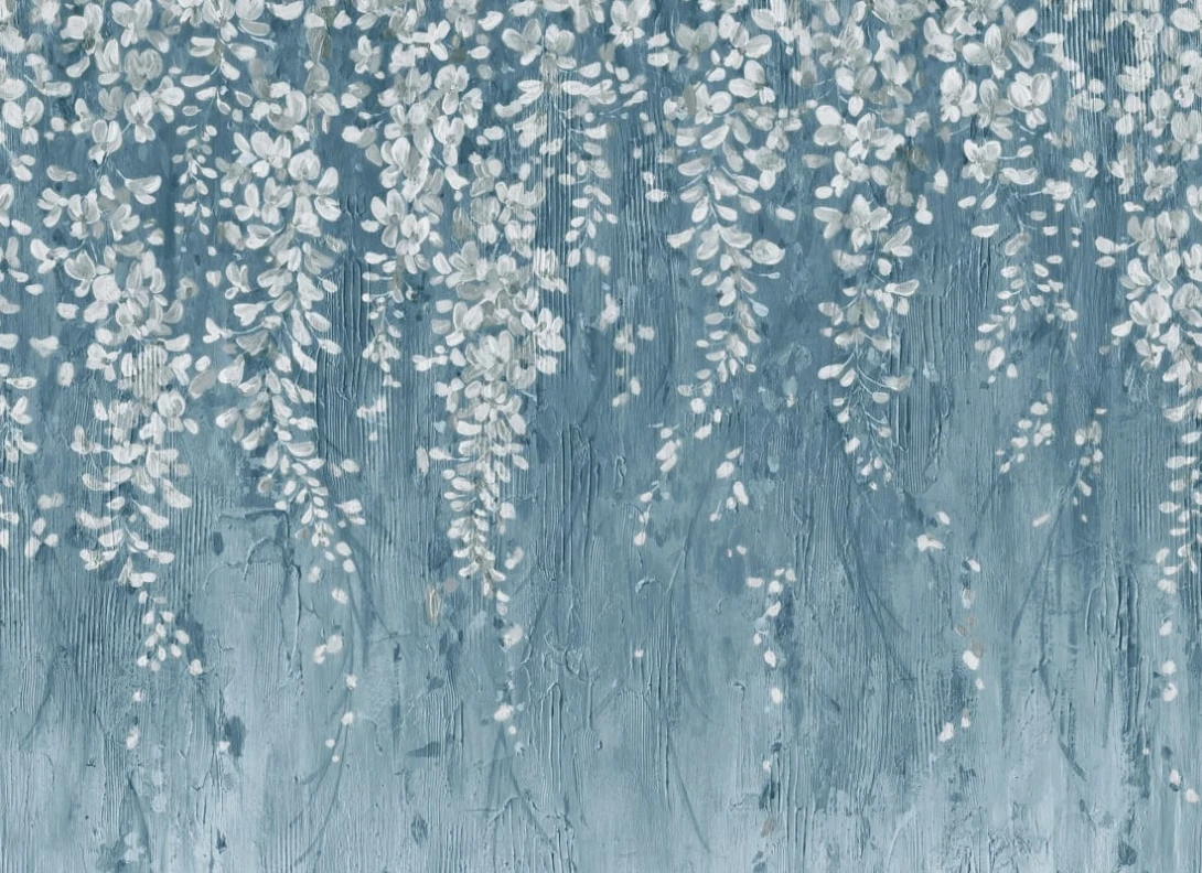 Rebel Walls R18935 Pops Draped Blossoms Dark Blue - mural w kaskady kwiatów