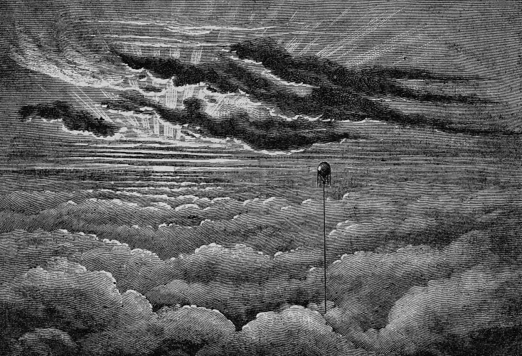 Rebel Walls R19494 Pops Balloon in the Sky Graphite - mural dziecięcy w niebo i balon