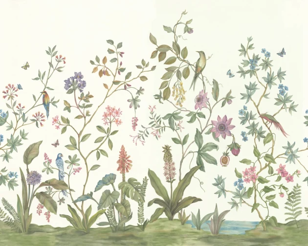 Rebel Walls R19501 Pops Chinoiserie White - mural w rośliny i ptaki w stylu chinoiserie