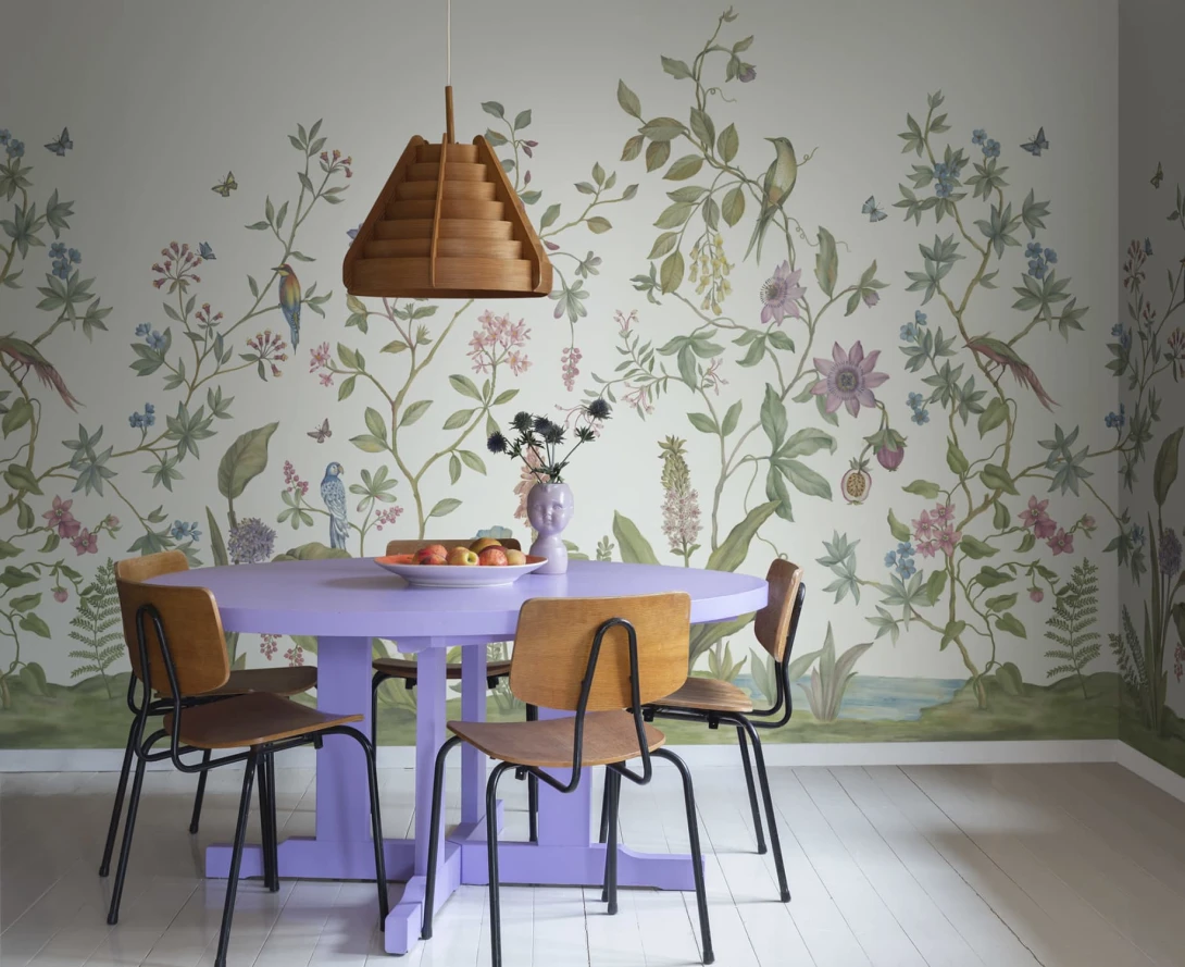 Rebel Walls R19501 Pops Chinoiserie White - mural w rośliny i ptaki w stylu chinoiserie