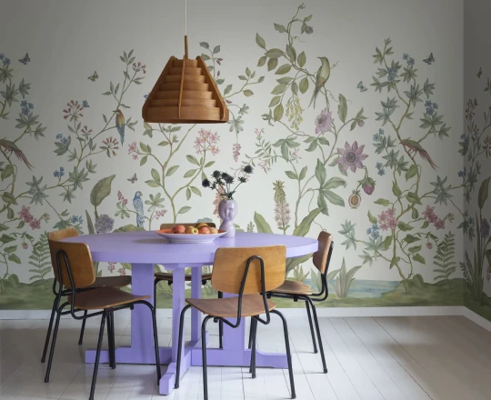 Rebel Walls R19501 Pops Chinoiserie White - mural w rośliny i ptaki w stylu chinoiserie