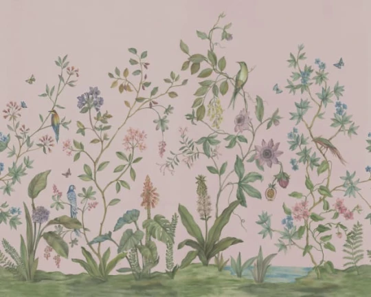 Rebel Walls R19502 Pops Chinoiserie Pink - mural w rośliny i ptaki w stylu chinoiserie