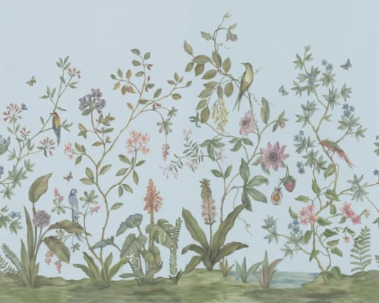 Rebel Walls R19503 Pops Chinoiserie Blue - mural w rośliny i ptaki w stylu chinoiserie