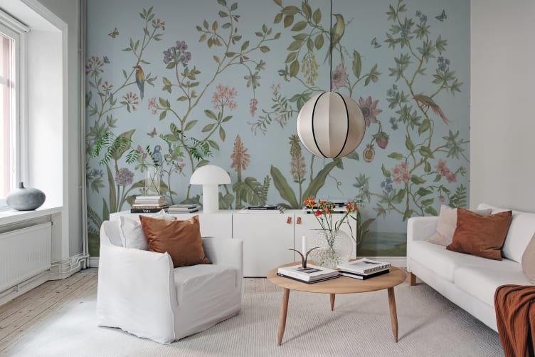 Rebel Walls R19503 Pops Chinoiserie Blue - mural w rośliny i ptaki w stylu chinoiserie