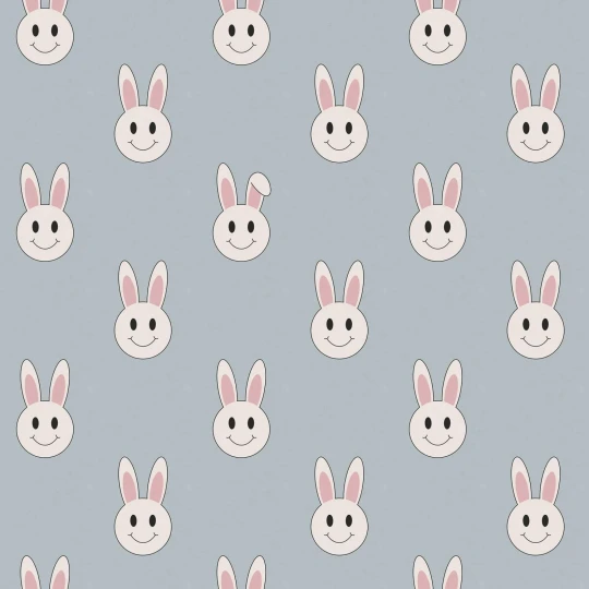 Rebel Walls R19555 Pops Year of the Rabbit Smiley Light Blue - mural dziecięcy w uśmiechnięte króliczki
