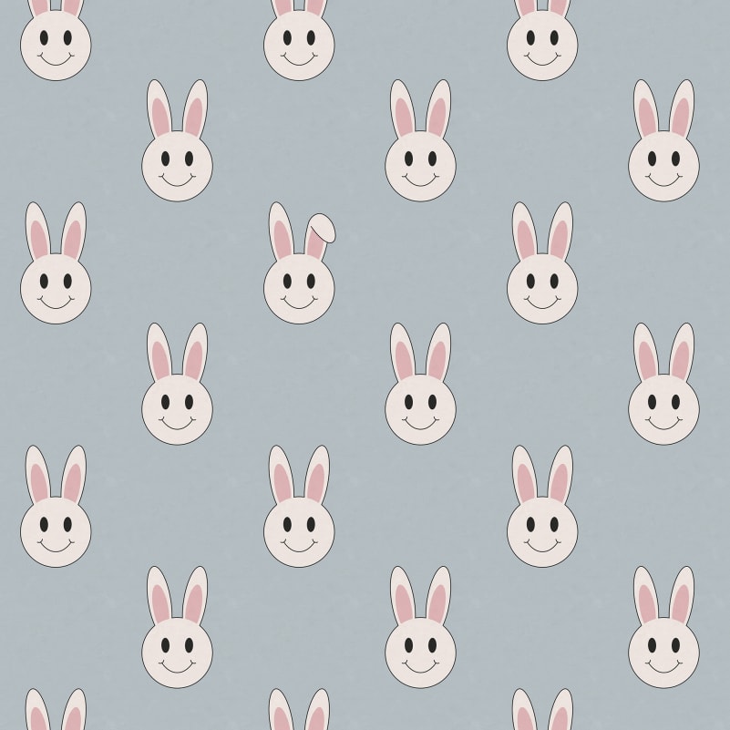 Rebel Walls R19555 Pops Year of the Rabbit Smiley Light Blue - mural dziecięcy w uśmiechnięte króliczki