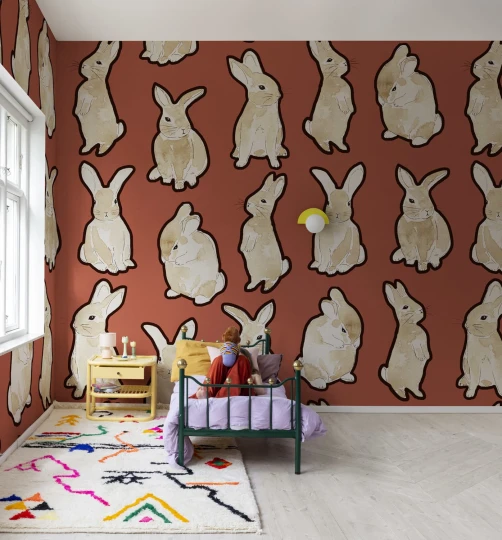 Rebel Walls R19558 Pops Year of the Bunny Red - mural dziecięcy w króliczki