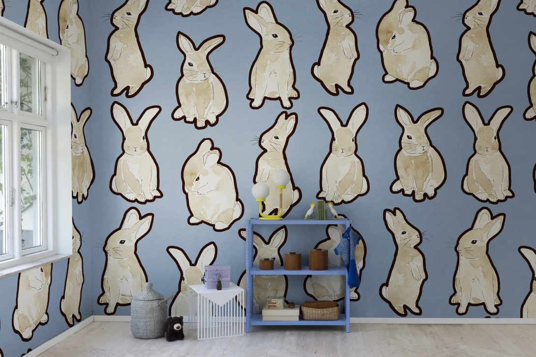 Rebel Walls R19559 Pops Year of the Bunny Blue - mural dziecięcy w króliczki