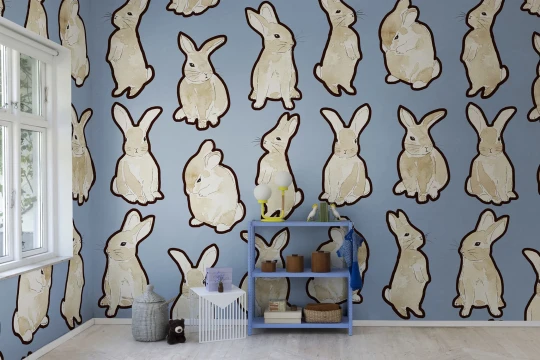 Rebel Walls R19559 Pops Year of the Bunny Blue - mural dziecięcy w króliczki