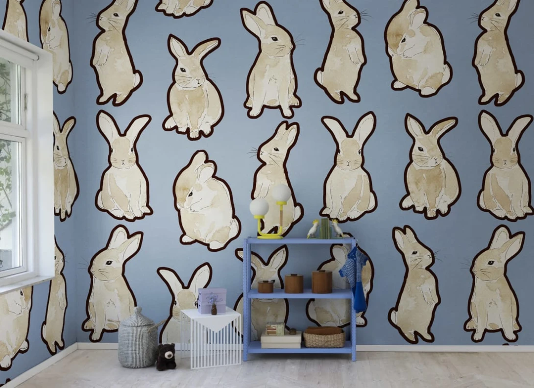 Rebel Walls R19559 Pops Year of the Bunny Blue - mural dziecięcy w króliczki