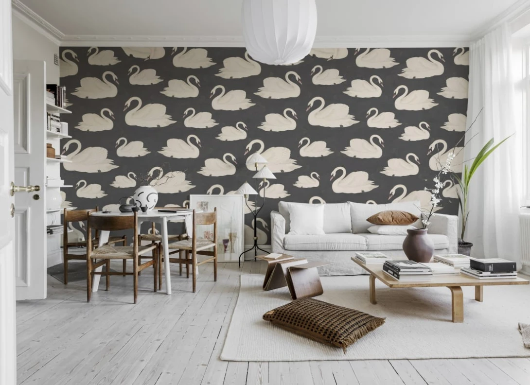 Rebel Walls R19571 Pops Whooper Swan Black - mural w łabędzie