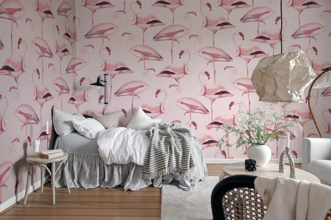 Rebel Walls R19654 Pops Flamingos Bubblegum - mural we flamingi