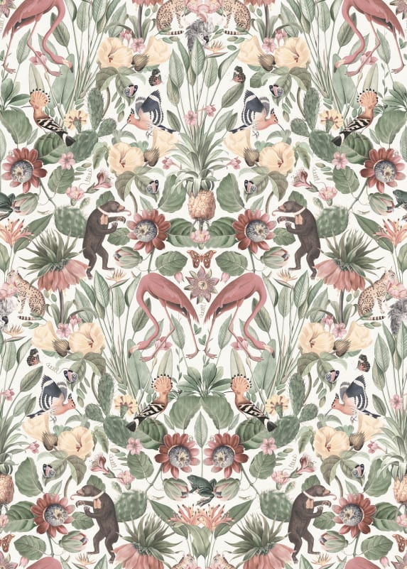 Rebel Walls R19666 Pops Whimsical Jungle Pastel - mural w egzotyczne kwiaty i ptaki
