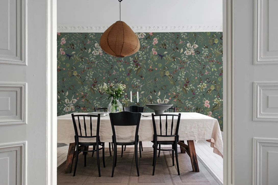 Rebel Walls R19669 Pops Hummingbird Lush - mural w kolibry i kwiaty