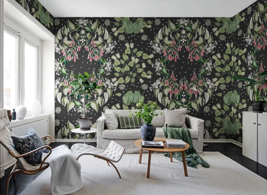 Rebel Walls R19671 Pops Lotus Black - mural w pnącza kwiatów