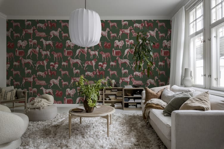 Rebel Walls R19679 Pops Dogs Red Tan - mural w psy