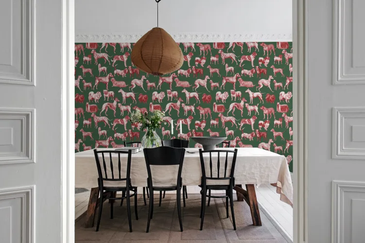 Rebel Walls R19679 Pops Dogs Red Tan - mural w psy