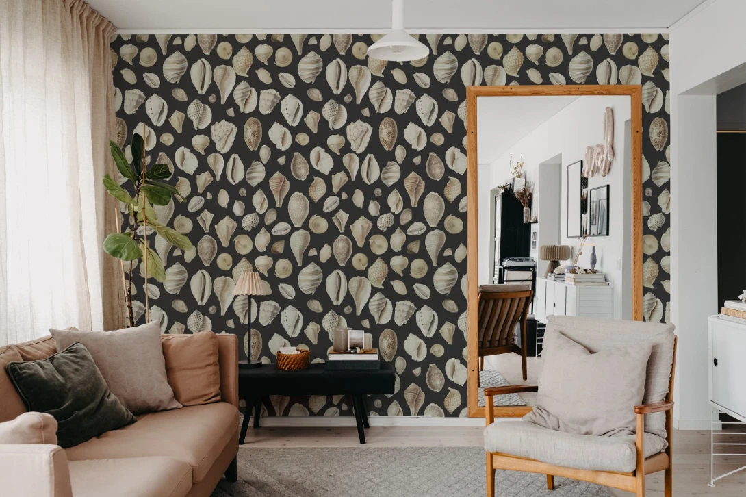 Rebel Walls R19681 Pops Ocean Shells Graphite - mural w muszle