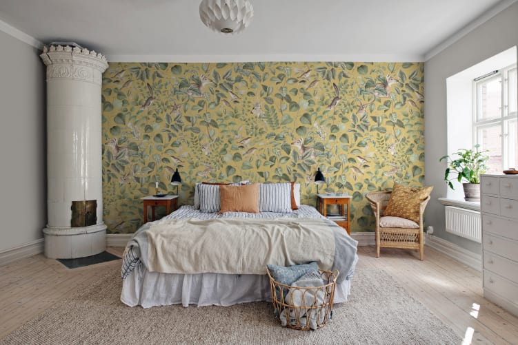 Rebel Walls R19687 Pops Forest Animals Yellow - mural w leśne zwierzęta i liście