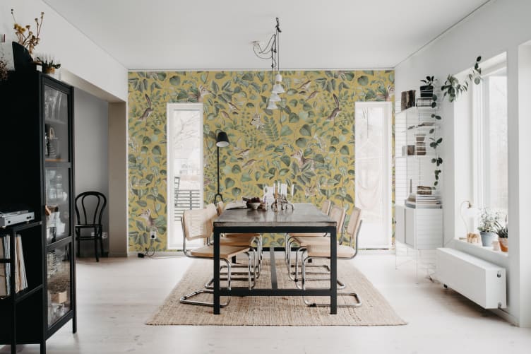 Rebel Walls R19687 Pops Forest Animals Yellow - mural w leśne zwierzęta i liście