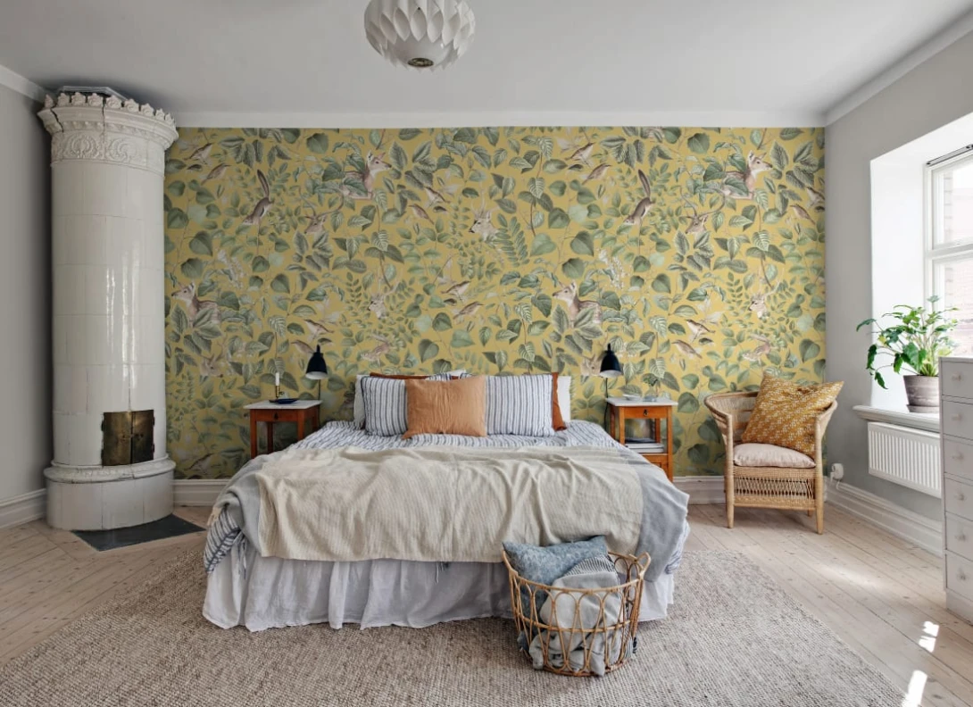 Rebel Walls R19687 Pops Forest Animals Yellow - mural w leśne zwierzęta i liście