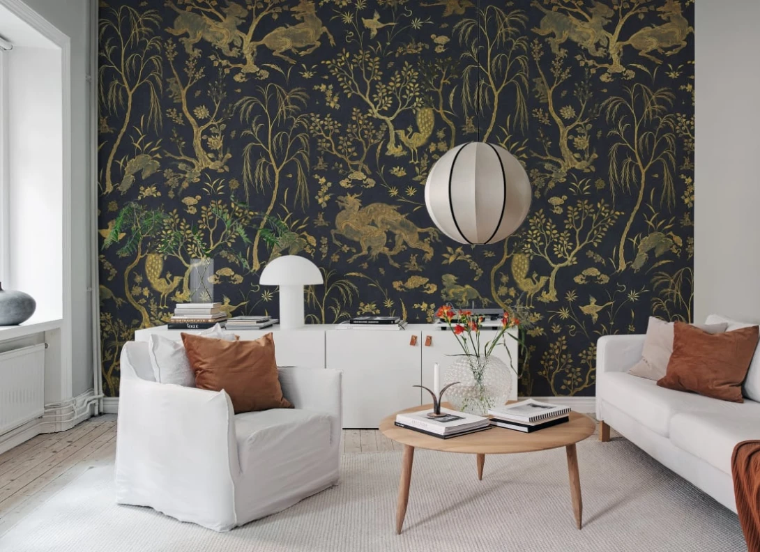 Rebel Walls R19720 Pops Dragon Garden Gold - mural orientalny ze smokami