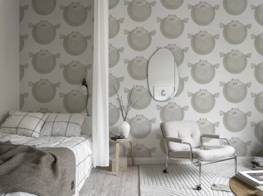 Rebel Walls R19726 Pops Puffer Fish White - mural w ryby rozdymki
