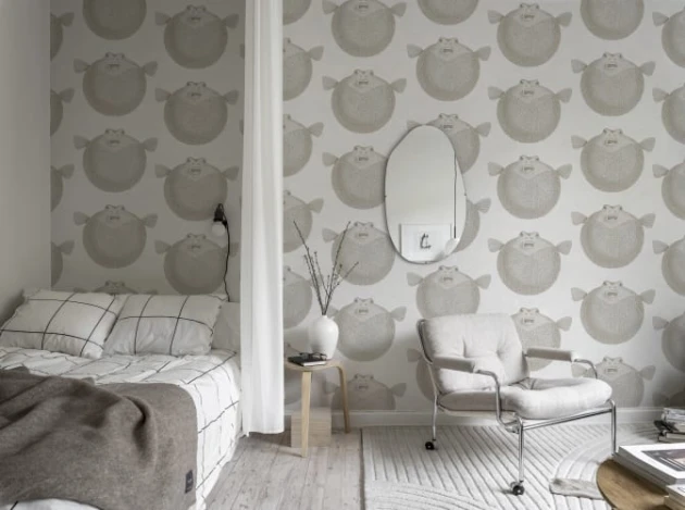 Rebel Walls R19726 Pops Puffer Fish White - mural w ryby rozdymki