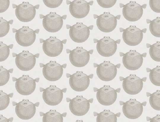 Rebel Walls R19726 Pops Puffer Fish White - mural w ryby rozdymki