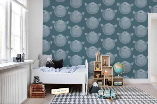 Rebel Walls R19727 Pops Puffer Fish Blue - mural w ryby rozdymki