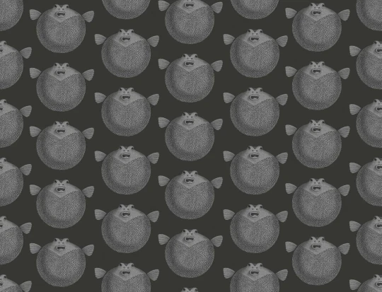 Rebel Walls R19728 Pops Puffer Fish Black - mural w ryby rozdymki
