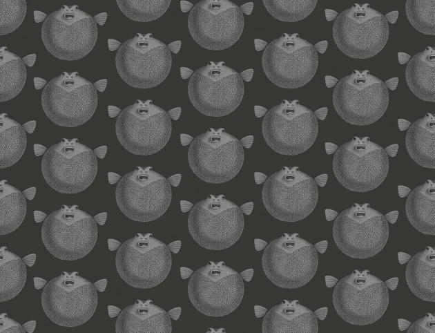Rebel Walls R19728 Pops Puffer Fish Black - mural w ryby rozdymki