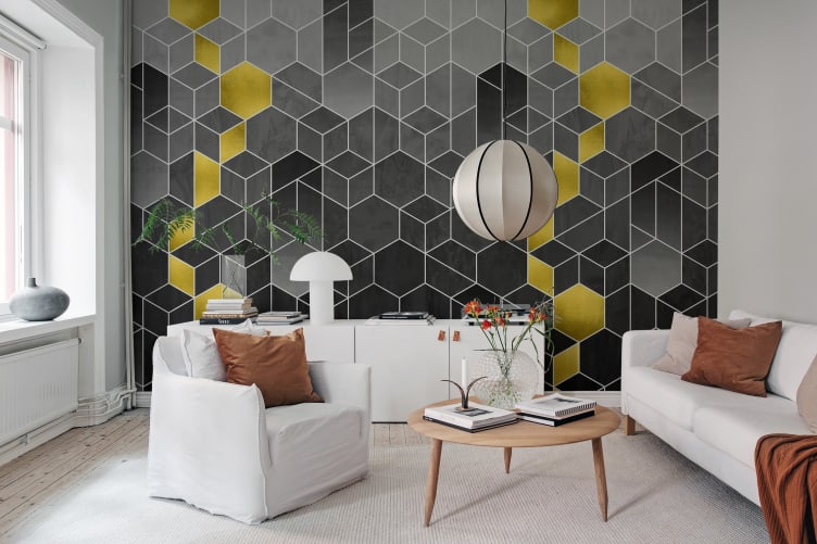 Rebel Walls R19875 Pops Gradient Geometry Graphite - mural w sześciany 3D