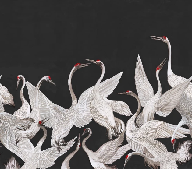 Rebel Walls R19921 Pops Soaring Cranes Black - mural w żurawie
