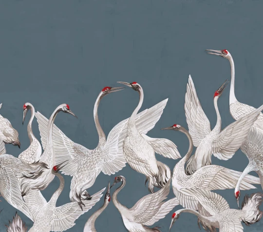 Rebel Walls R19922 Pops Soaring Cranes Blue - mural w żurawie