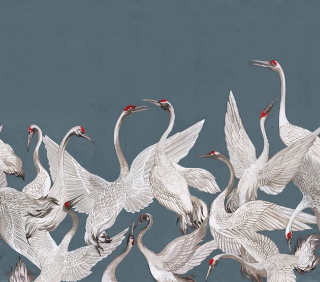 Rebel Walls R19922 Pops Soaring Cranes Blue - mural w żurawie