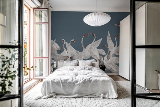 Rebel Walls R19922 Pops Soaring Cranes Blue - mural w żurawie