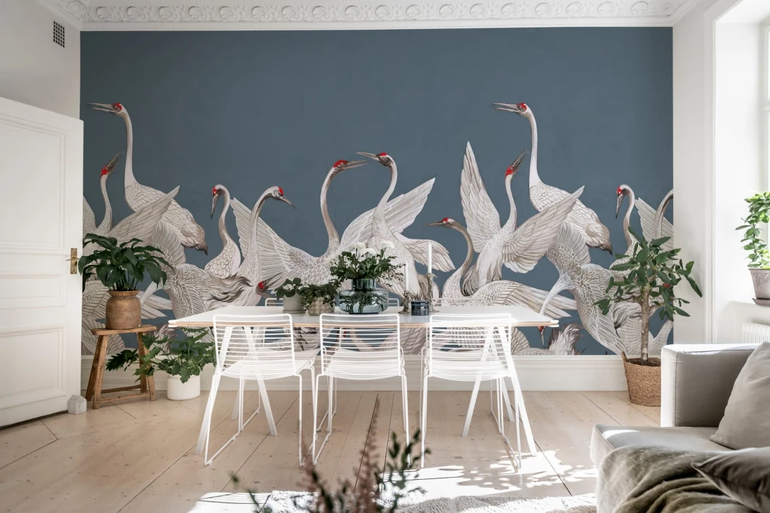 Rebel Walls R19922 Pops Soaring Cranes Blue - mural w żurawie