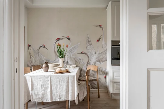 Rebel Walls R19925 Pops Soaring Cranes Beige - mural w żurawie
