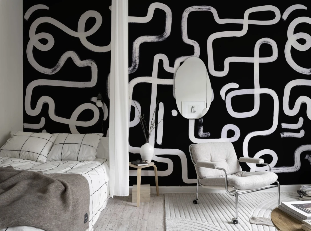 Rebel Walls R19945 Pops Artzy Path Black - mural w abstrakcyjne linie