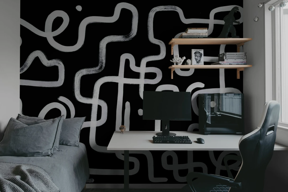 Rebel Walls R19945 Pops Artzy Path Black - mural w abstrakcyjne linie