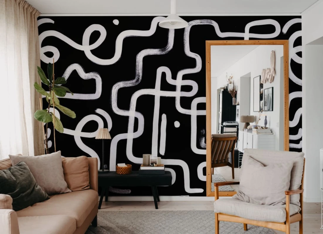 Rebel Walls R19945 Pops Artzy Path Black - mural w abstrakcyjne linie