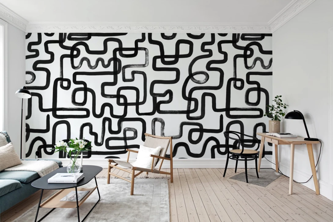 Rebel Walls R19953 Pops Artzy Lines Graphite - mural w abstrakcyjne linie