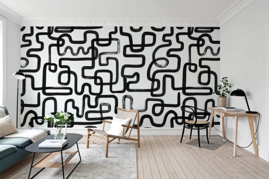 Rebel Walls R19953 Pops Artzy Lines Graphite - mural w abstrakcyjne linie