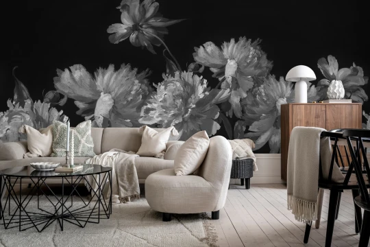 Rebel Walls R20150 Pops Vintage Peony Black - mural w piwonie