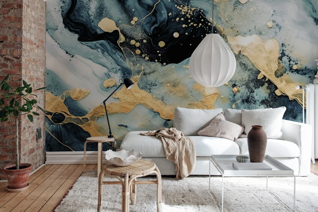 Rebel Walls R20238 Pops Marble Stream Blue - mural abstrakcyjny inspirowany marmurem