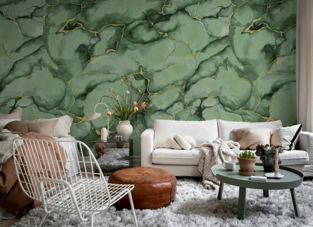 Rebel Walls R20243 Pops Agate Dreams Green - mural abstrakcyjny inspirowany szlachetnym kamieniem