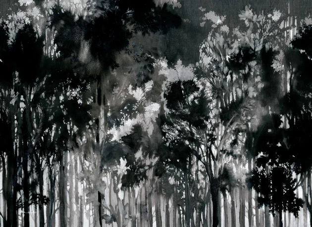 Rebel Walls R20250 Pops Painted Forest Black - mural w malarski las